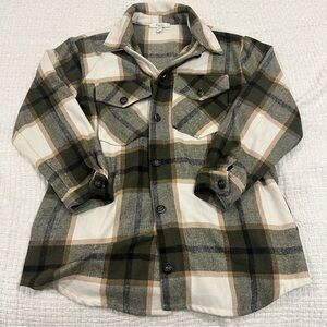 C by One Plaid Button Up Shacket Synthetic Wool Green Cream Size L
